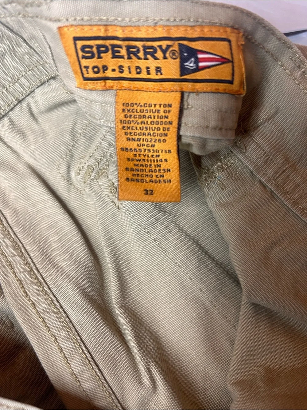 Sperry Top-Sider Khaki Cargo Shorts Men’s Size 32 Classic Outdoor Utility